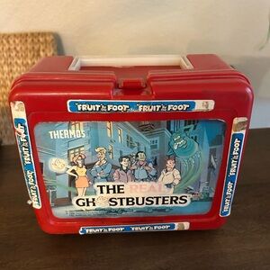 Vintage 1986 The Real Ghostbusters Red Plastic Thermos Lunch Box
